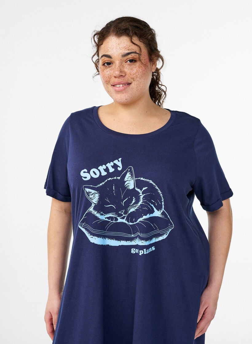 Kurz&auml;rmeliges Nachthemd aus Bio-Baumwolle, Blau, Model image number 2