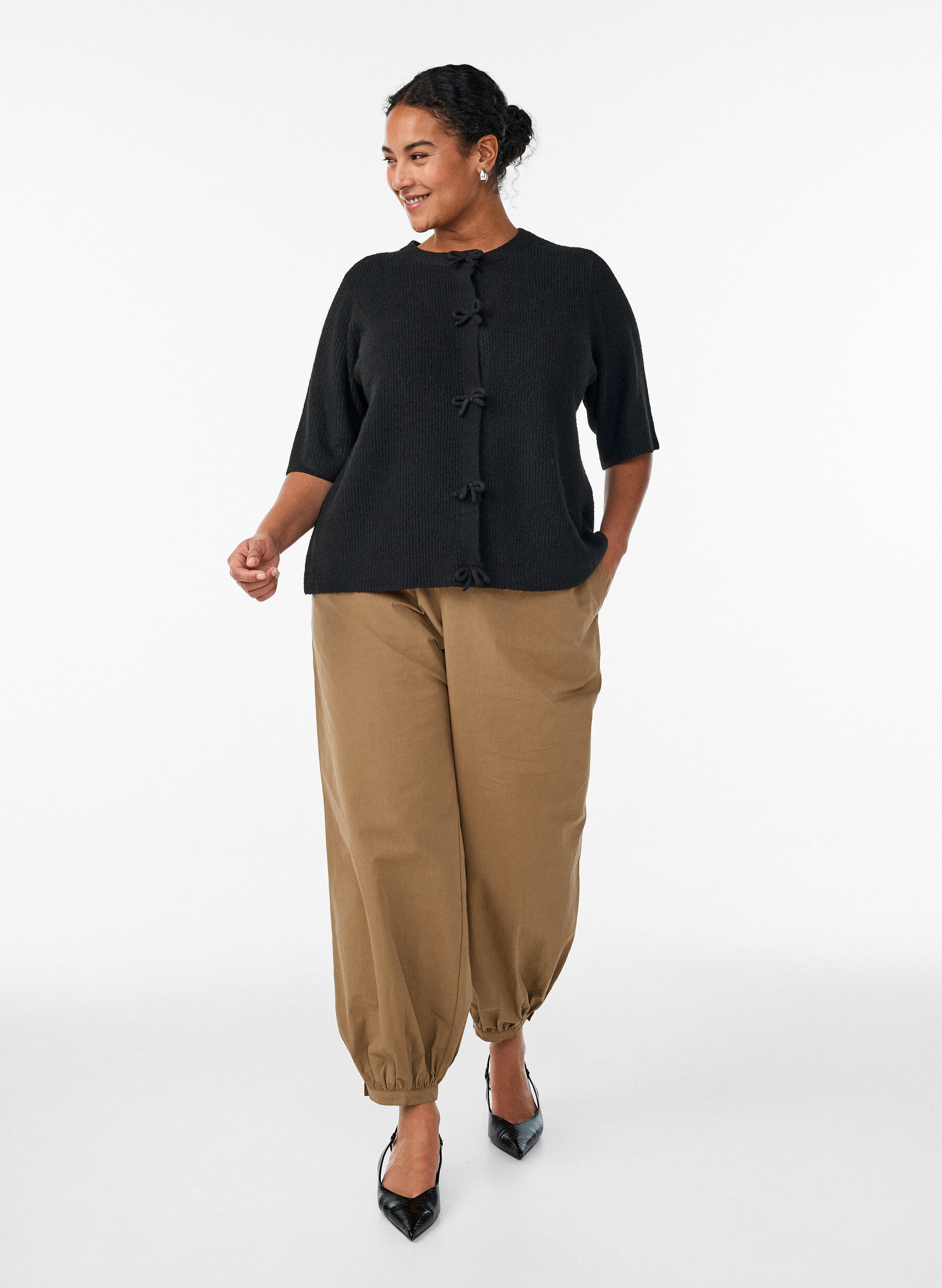 ZizziHoch taillierte Ballonhose aus Baumwolle, Braun, Model image number 0