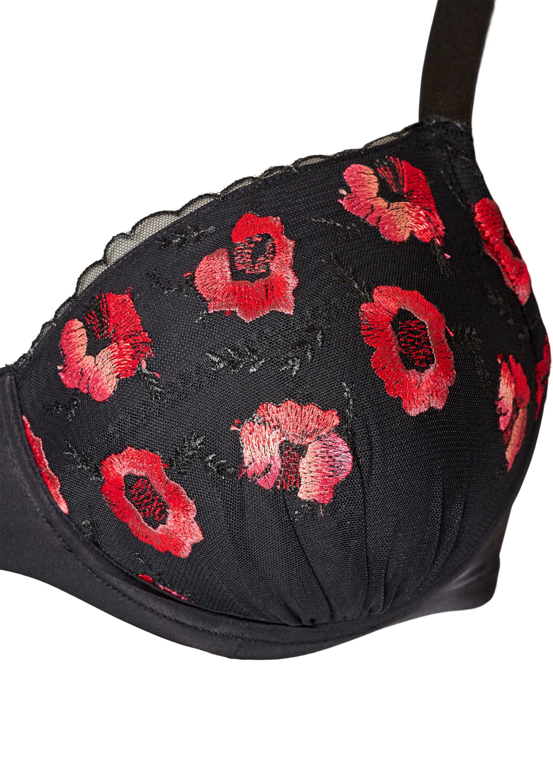 ZizziGepolsterter B&uuml;gel-BH mit gebl&uuml;mter Stickerei, Schwarz, Packshot image number 2