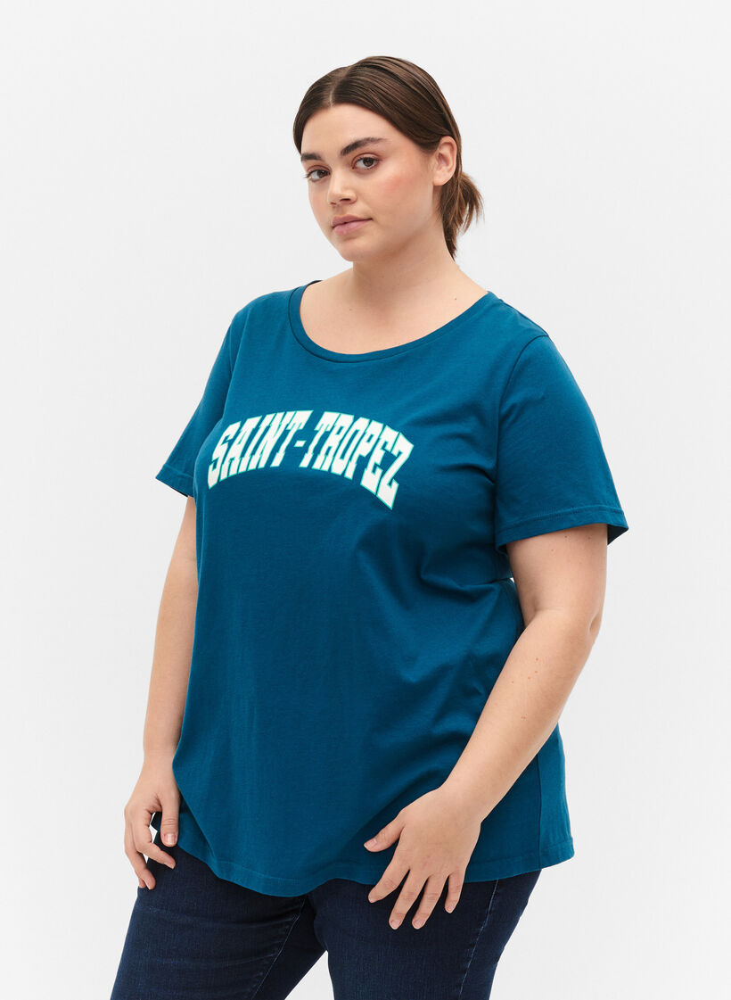 Baumwoll-T-Shirt mit Print-Detail, Blue Coral SAINT, Model image number 0