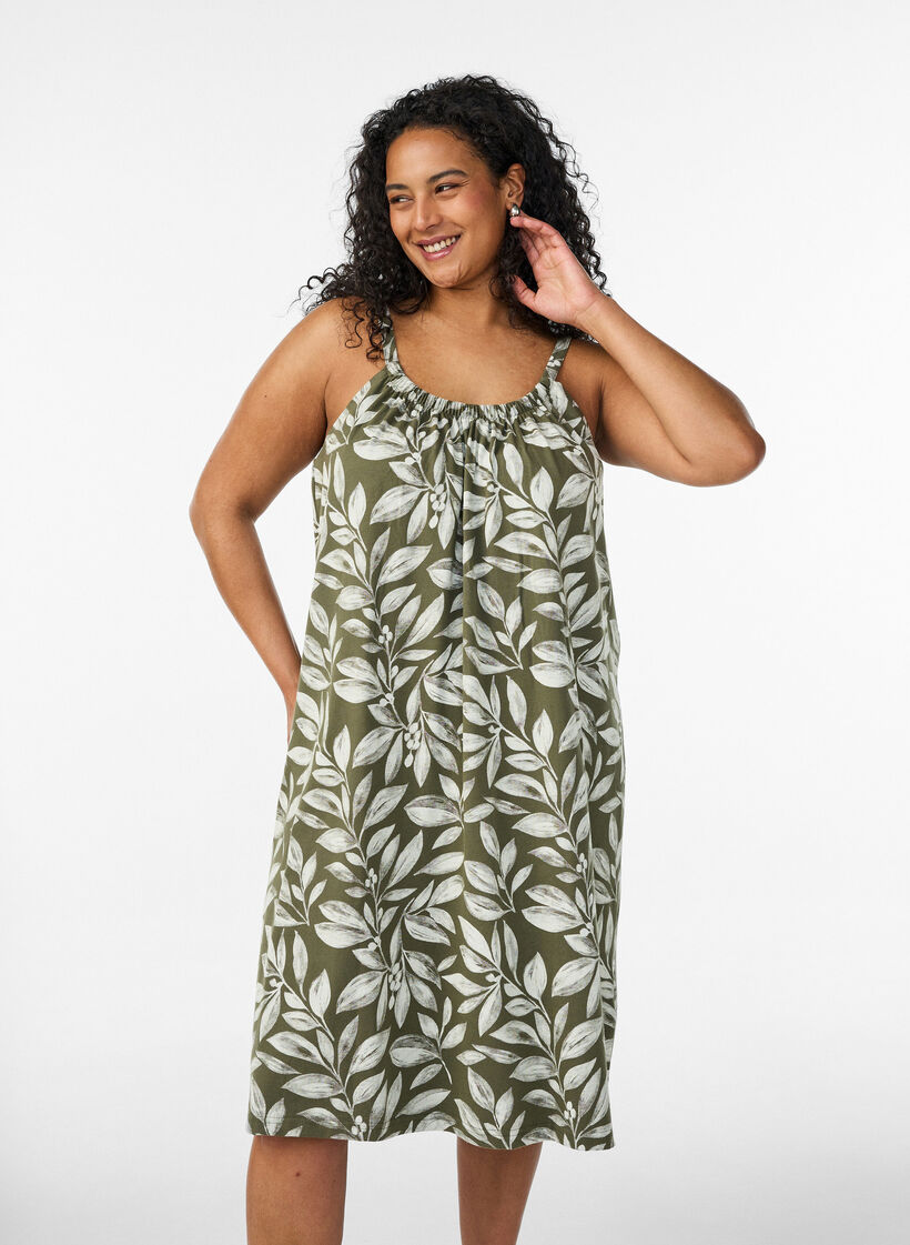 Midi-Tr&auml;gerkleid aus Bio-Baumwolle, Gr&uuml;n, Model image number 0