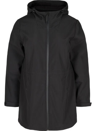 Softshell-Jacke mit Kapuze und verstellbarer Taille, Black, Packshot image number 0