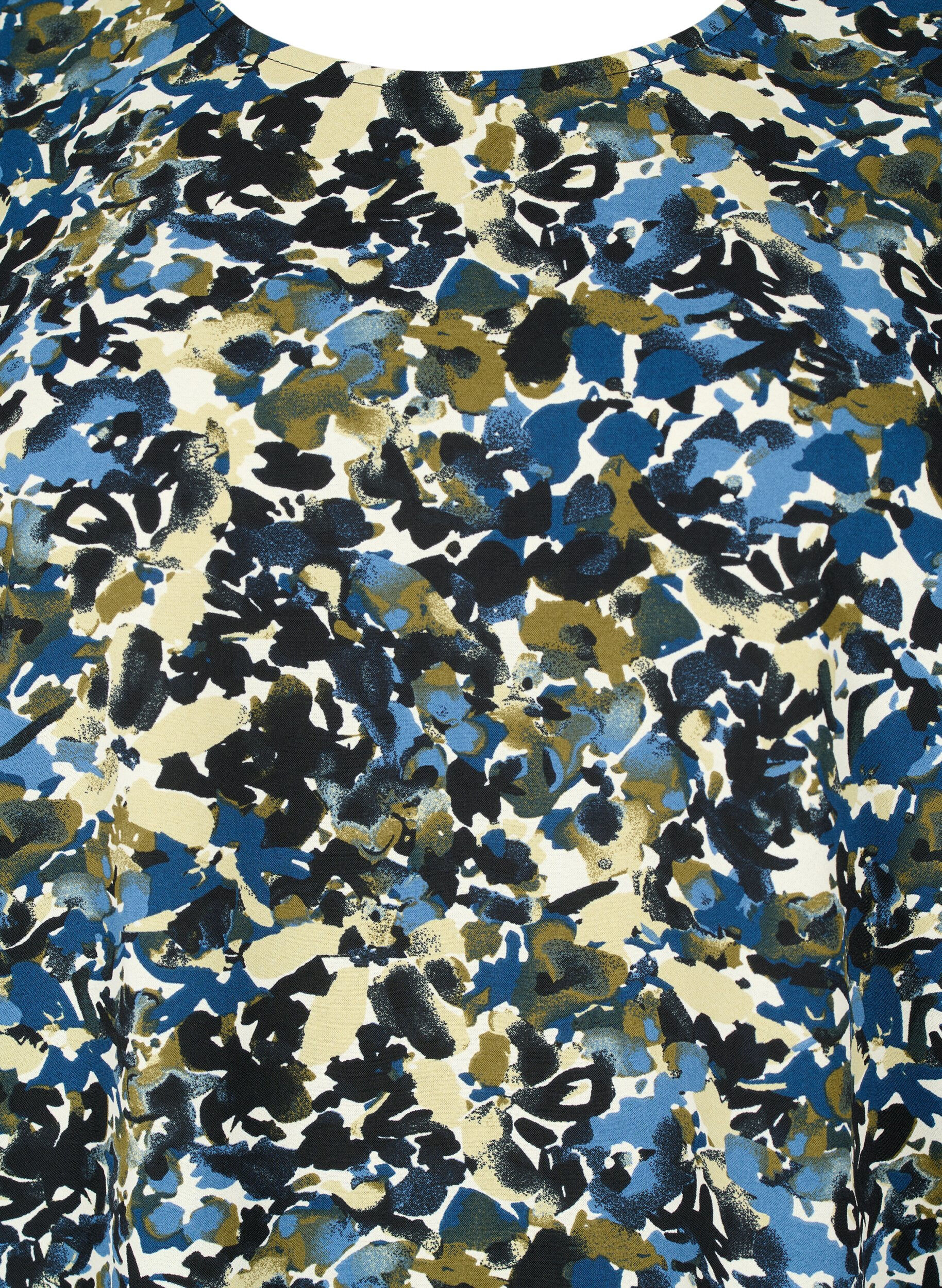 ZizziBluse mit Puff&auml;rmeln, Blue Green AOP, Packshot image number 2