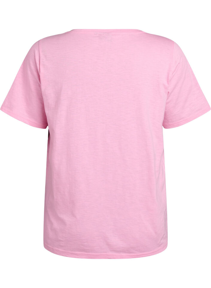 Kurz&auml;rmeliges Basic T-Shirt mit V-Ausschnitt, Pink, Packshot image number 1