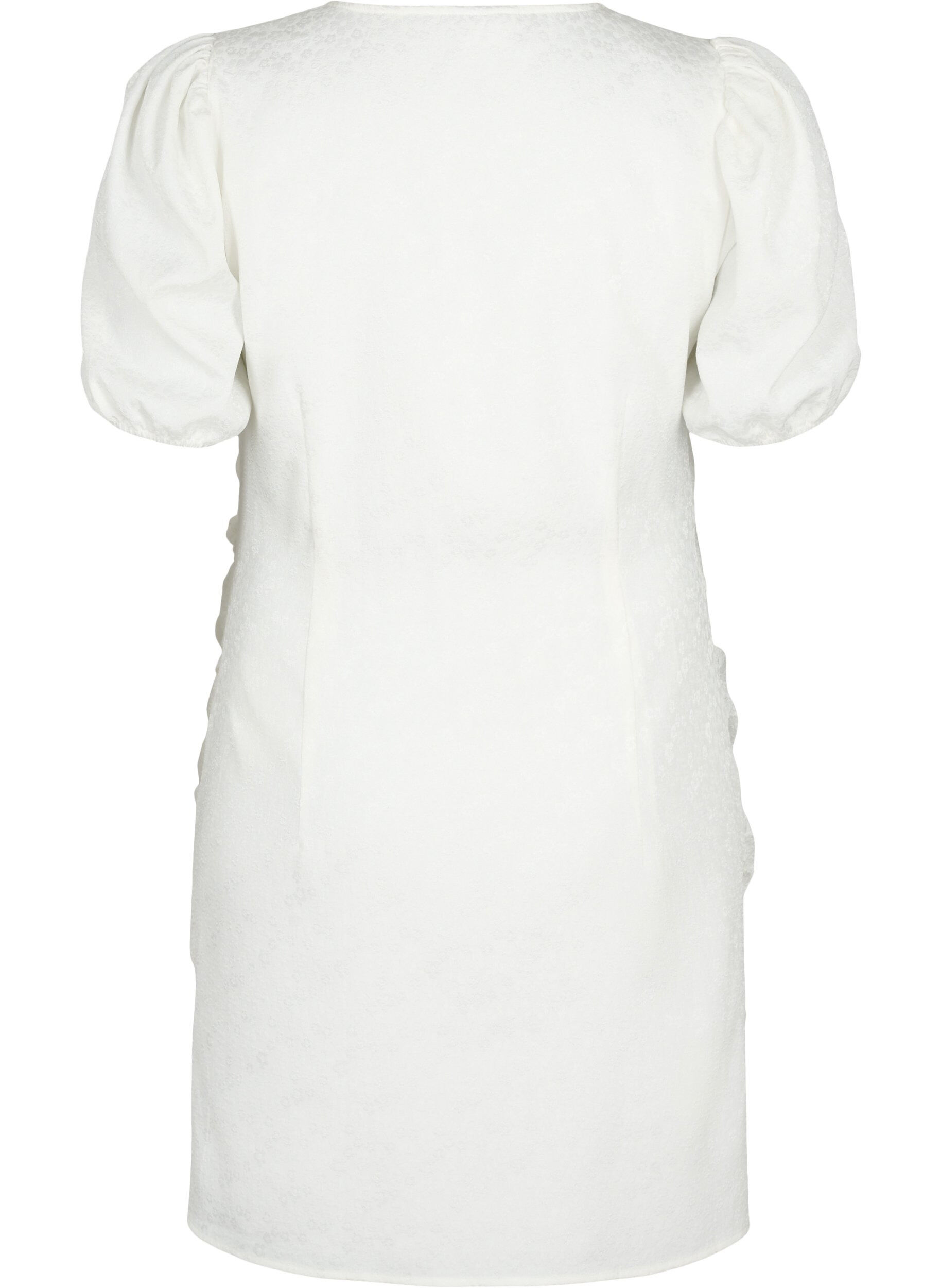 ZizziKurzarm Kleid mit Drapierung und Struktur, Bright White, Packshot image number 1