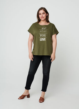 Kurzarm T-Shirt aus Baumwolle mit Print, Ivy green w. Love, Model image number 2
