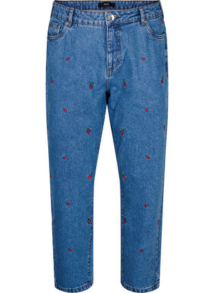 Mille Mom Fit Jeans mit Stickerei, Light Blue Cherry, Packshot image number 0