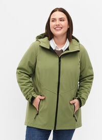 Kurze Softshell-Jacke mit Taschen, Oil Green, Model
