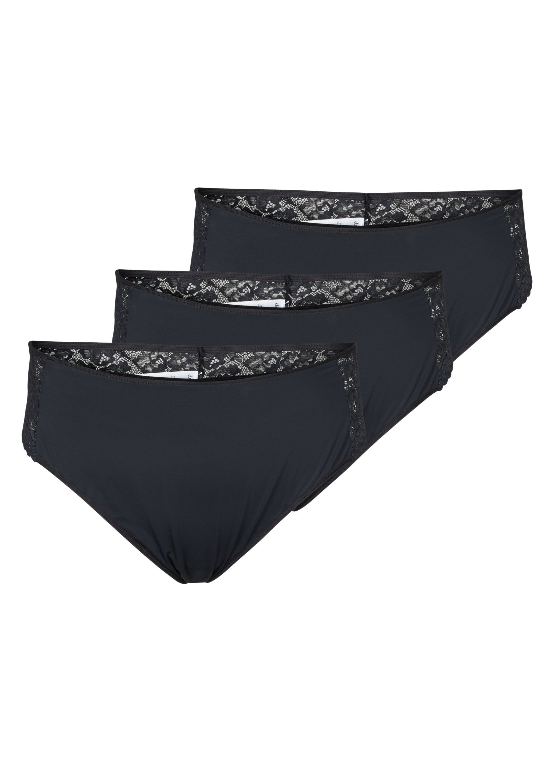 Zizzi3er-Pack G-String mit Spitze, Schwarz, Packshot image number 0