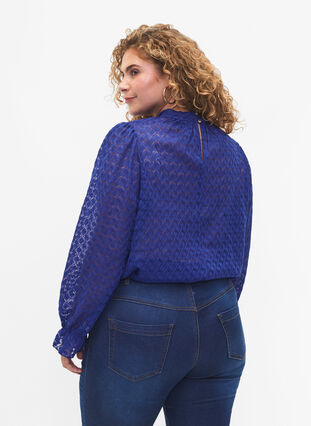 Langärmelige Bluse mit gemusterter Textur, Deep Ultramarine, Model image number 1