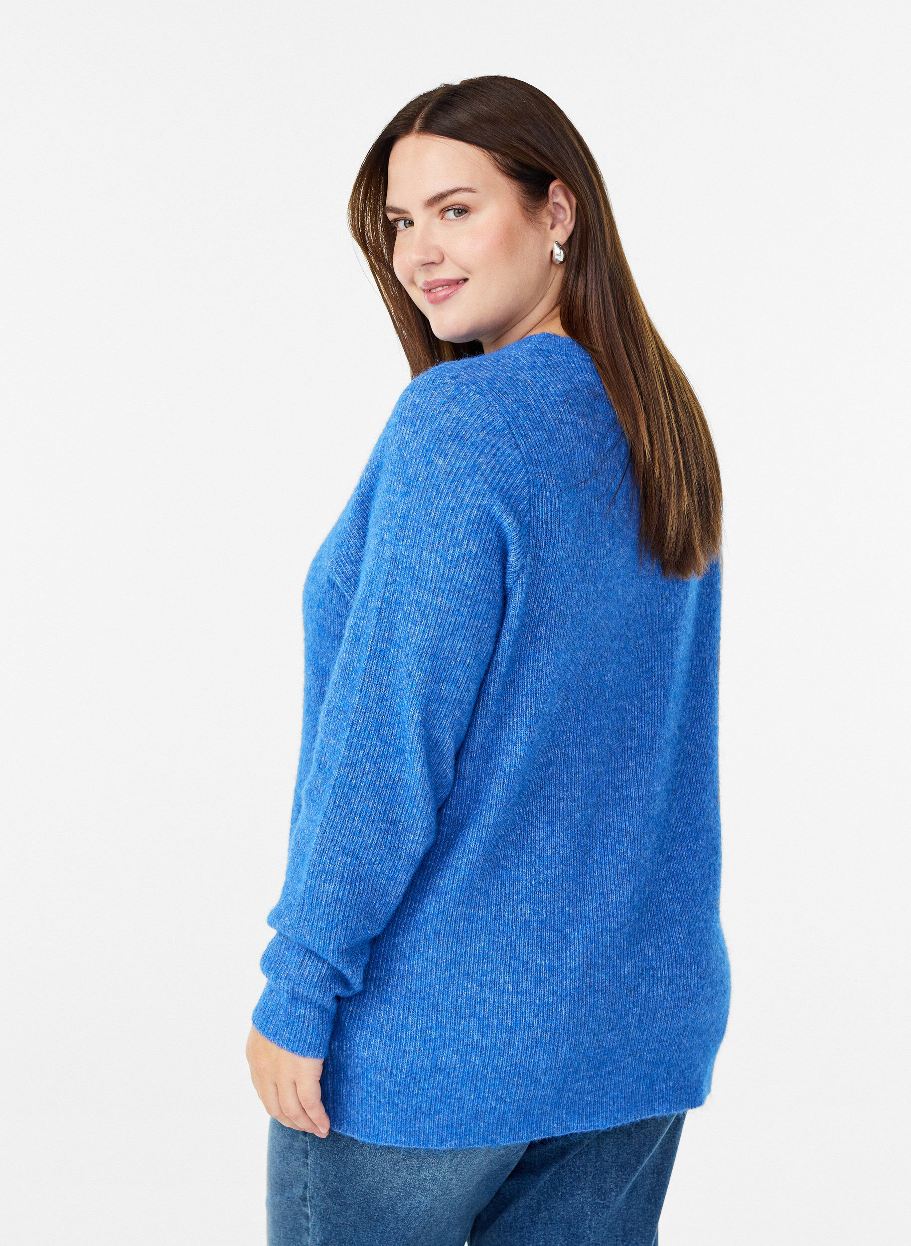 ZizziMelierte Strickbluse mit Rundhalsausschnitt, Blau, Model image number 2