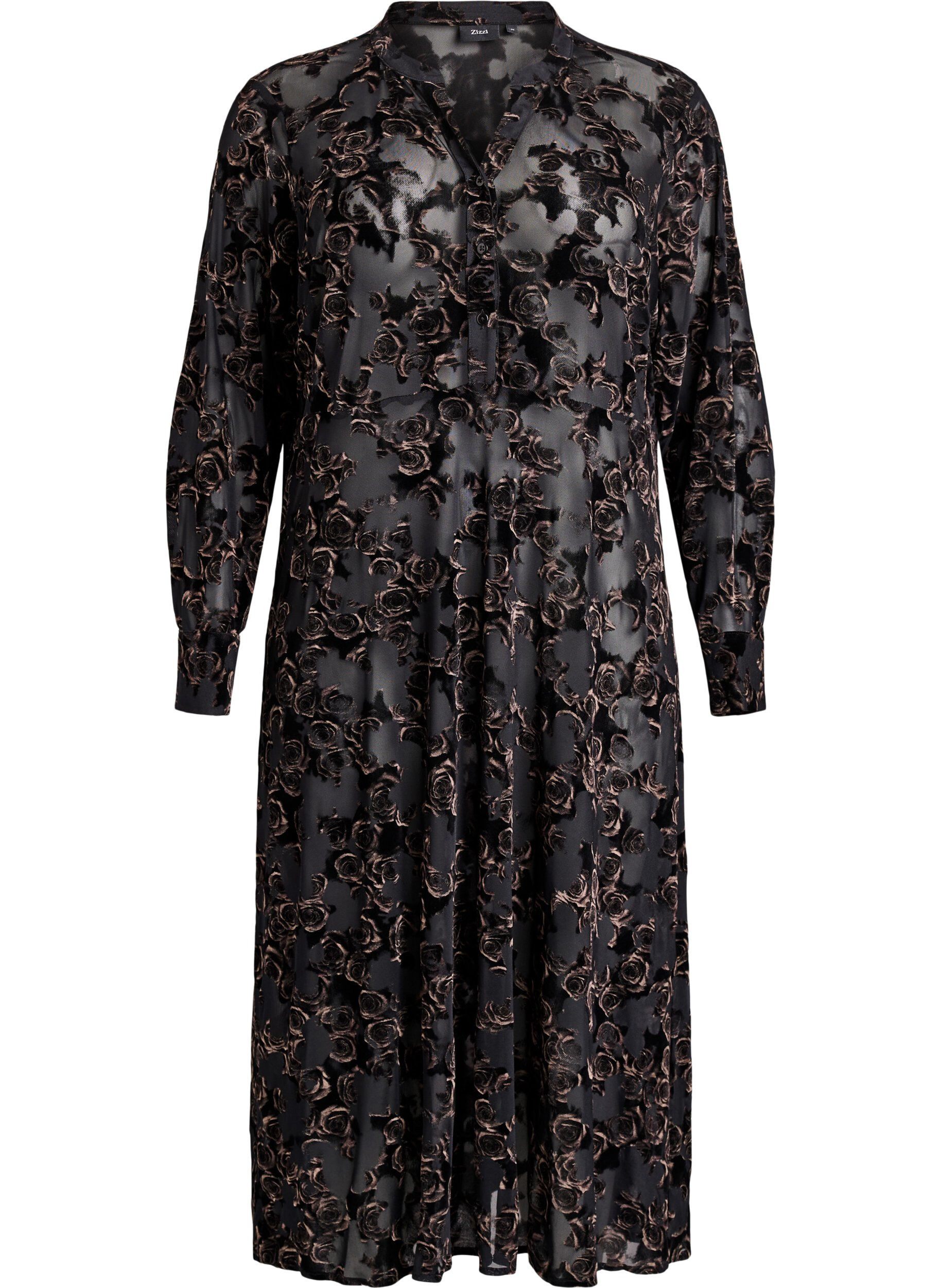 Midikleid aus Mesh mit Veloursrosen