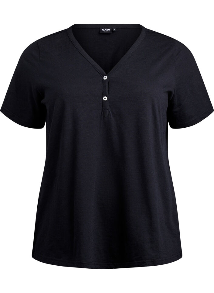 T-Shirt mit Knopfleiste, Schwarz, Packshot image number 0