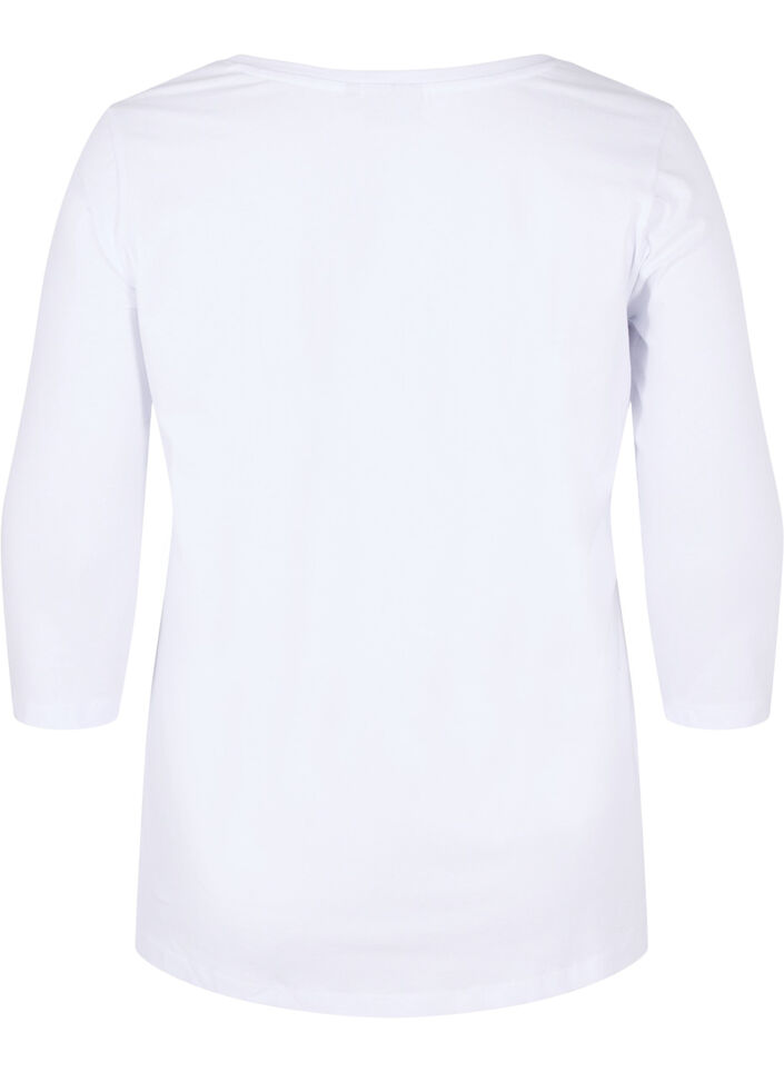 Basic T-Shirt mit 3/4-Ärmeln, Bright White, Packshot image number 1