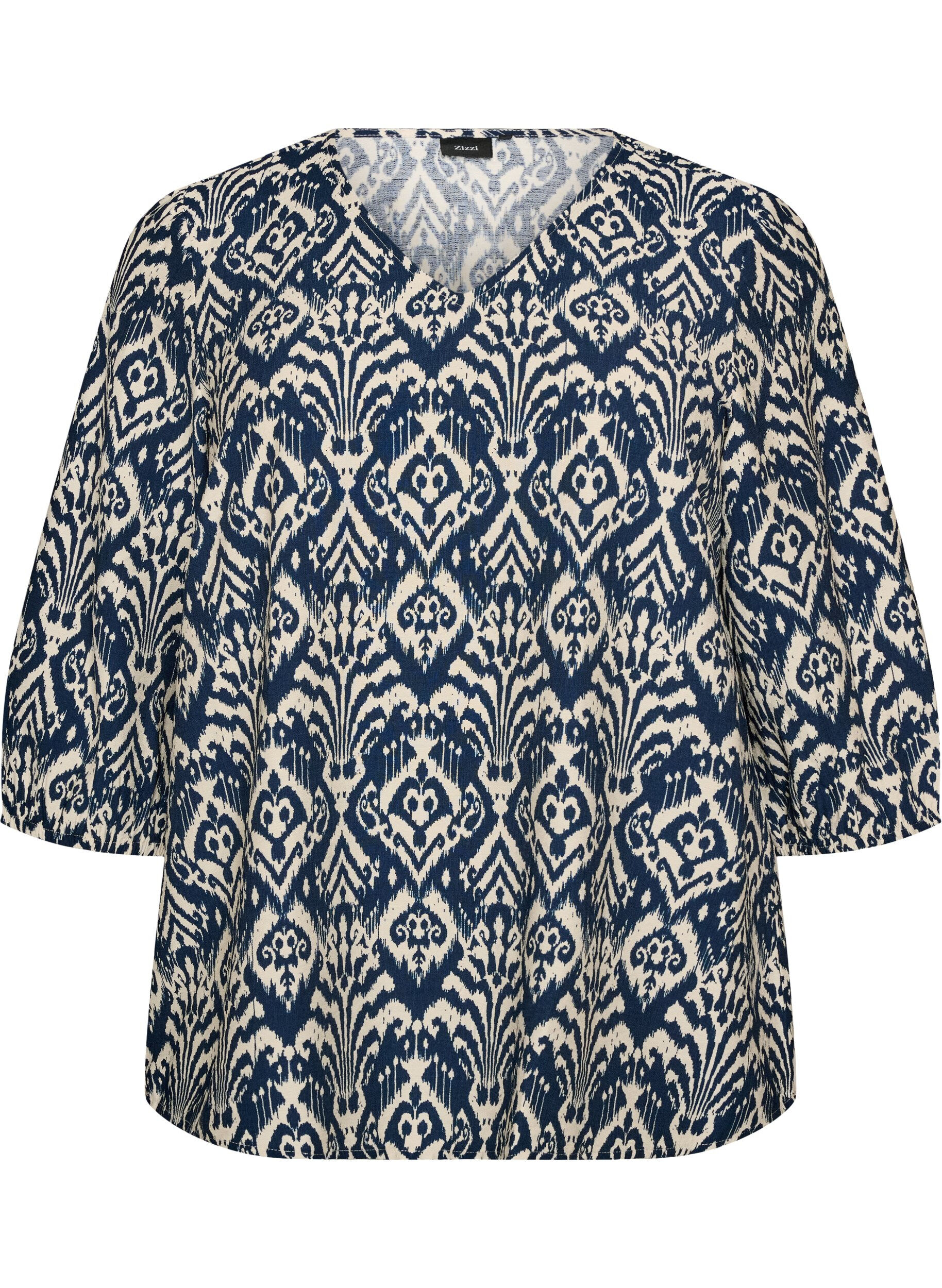 ZizziGemusterte Bluse aus Viskose mit 3/4-&Auml;rmeln, Blau, Packshot image number 0