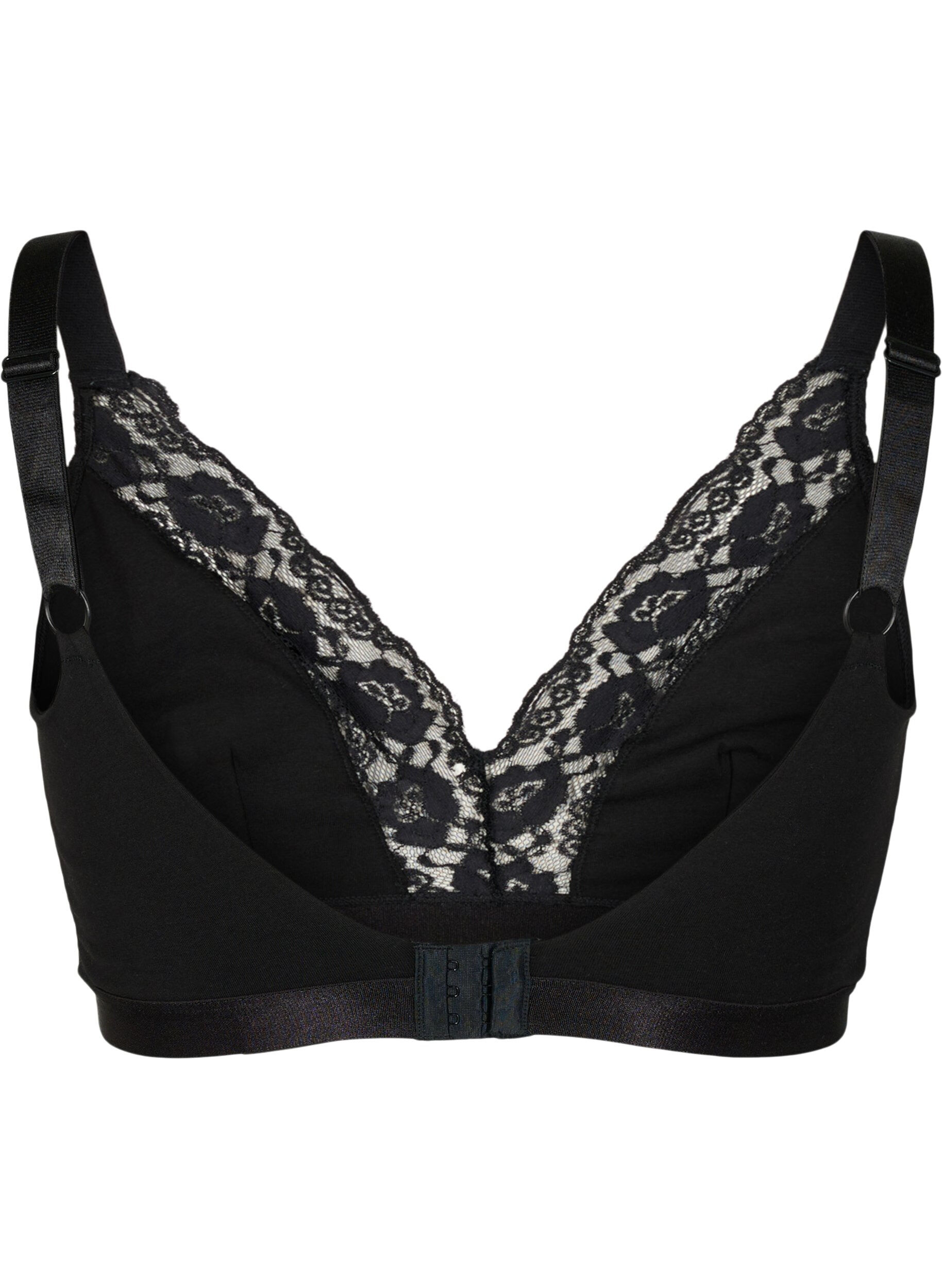 ZizziBaumwoll-Bralette mit Spitze, Schwarz, Packshot image number 1