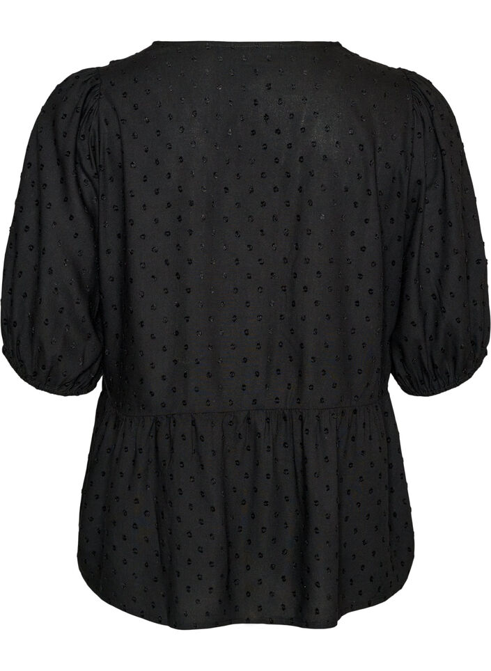 Bluse aus Viskose mit gepunkteter Struktur und V-Ausschnitt, Schwarz, Packshot image number 1