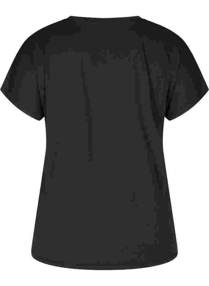 Kurzarm Trainings-T-Shirt mit V-Ausschnitt, Black, Packshot image number 1