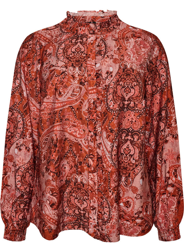 Bluse aus Viskose mit Paisley-Print und R&uuml;schen, Orange, Packshot image number 0