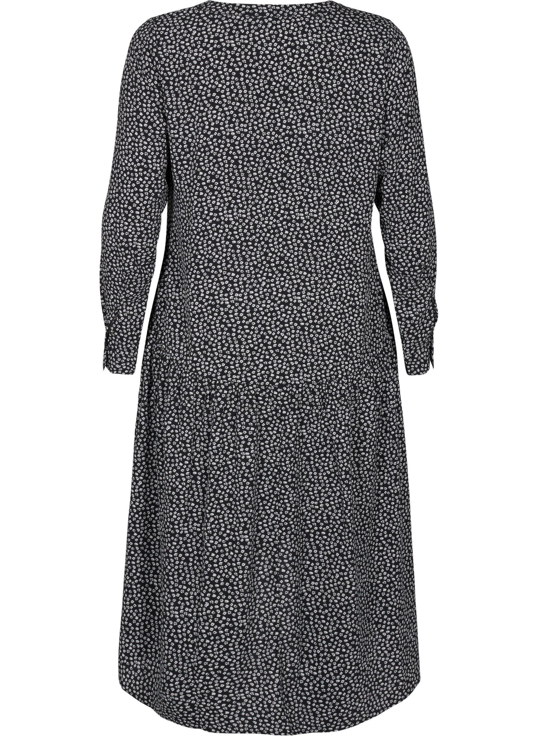 ZizziMidi-Kleid mit langen &Auml;rmeln, Black Small Flower, Packshot image number 1