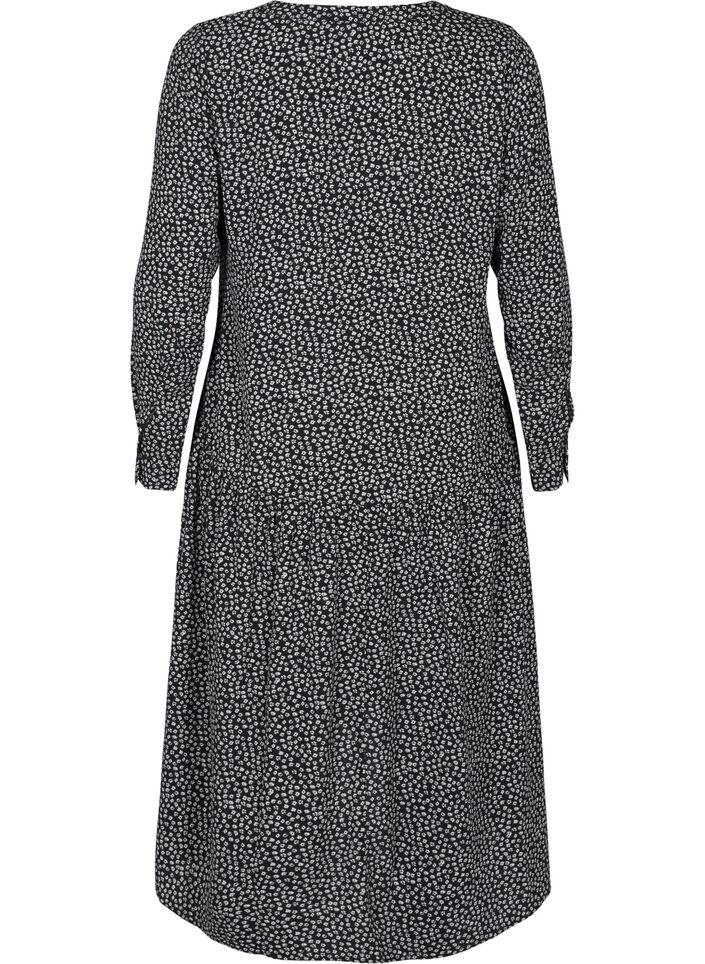 Midi-Kleid mit langen Ärmeln, Black Small Flower, Packshot image number 1