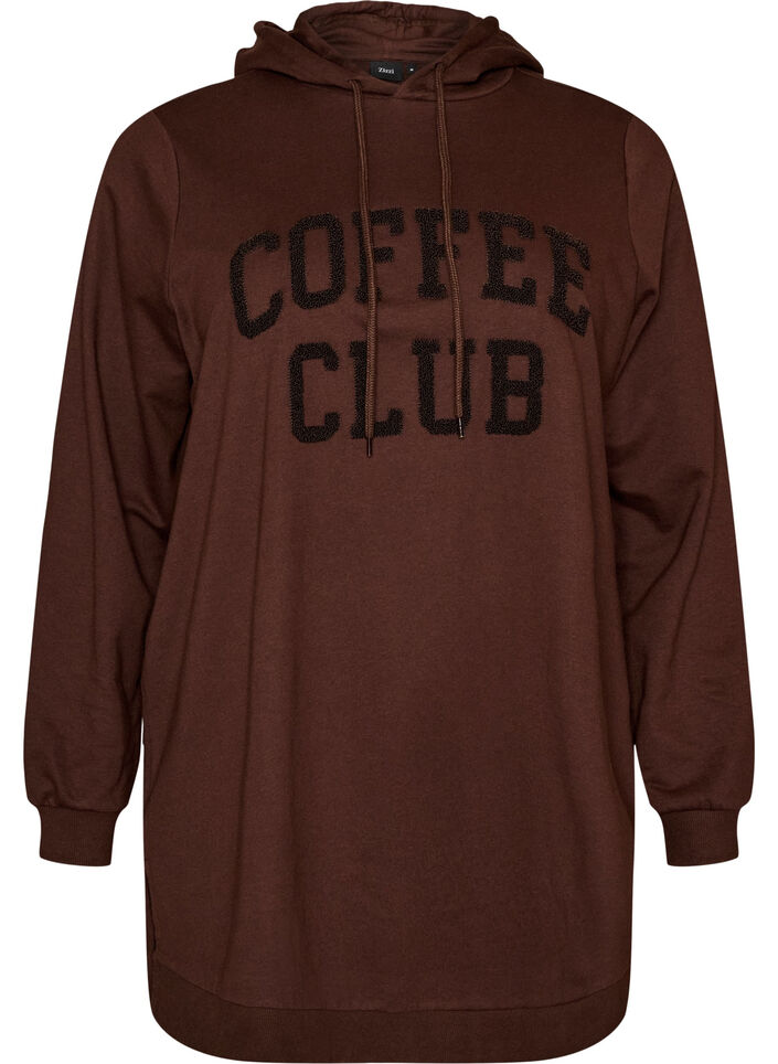 Hoodie mit Textmotiv aus Frottee, Braun, Packshot image number 0
