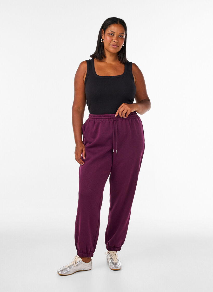 Hoch taillierte Sweatpants mit Kordelzug, Lila, Model image number 0