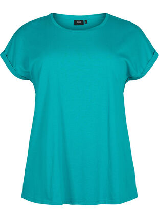 Kurzärmliges T-Shirt aus einer Baumwollmischung, Teal Blue, Packshot image number 0