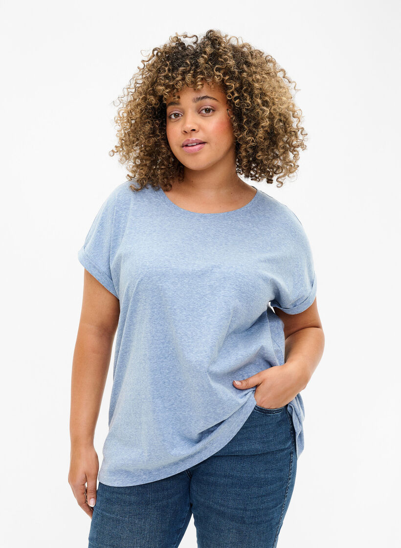 Melange T-Shirt mit kurzen Ärmeln, Blau, Model image number 0
