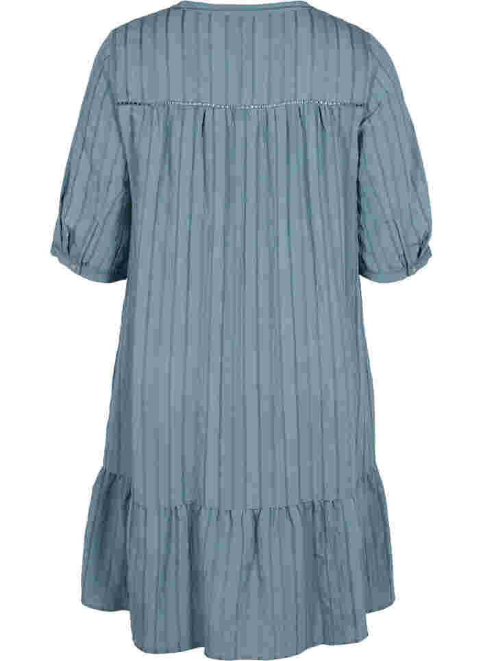 gestreiftes Viskose Kleid mit Spitzenbändern, Goblin Blue, Packshot image number 1