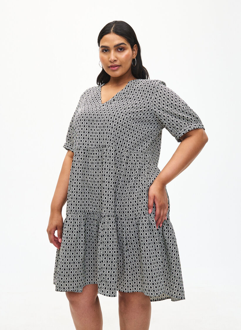 FLASH &ndash; A-Linien-Kleid mit Print, Black White Graphic, Model image number 0