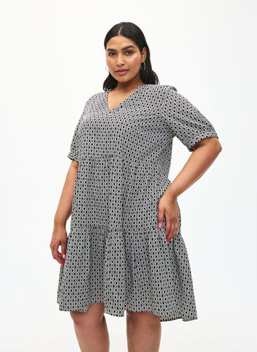 FLASH – A-Linien-Kleid mit Print, Black White Graphic, Model image number 0
