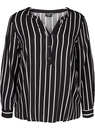 Geblümte Bluse aus Viskose, Black White stripe, Packshot image number 0