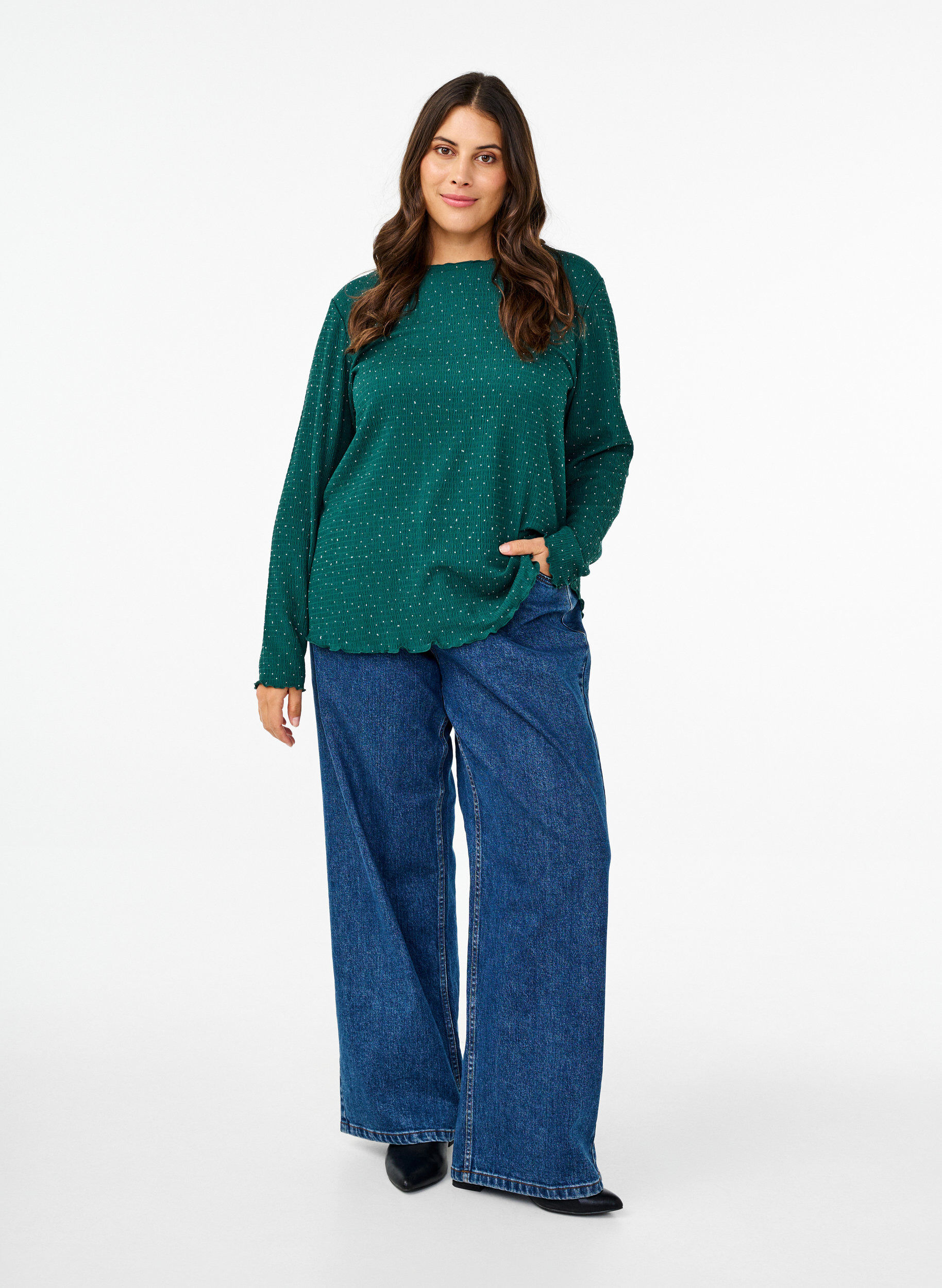 ZizziLang&auml;rmlige Bluse mit Strasssteinen, Gr&uuml;n, Model image number 1