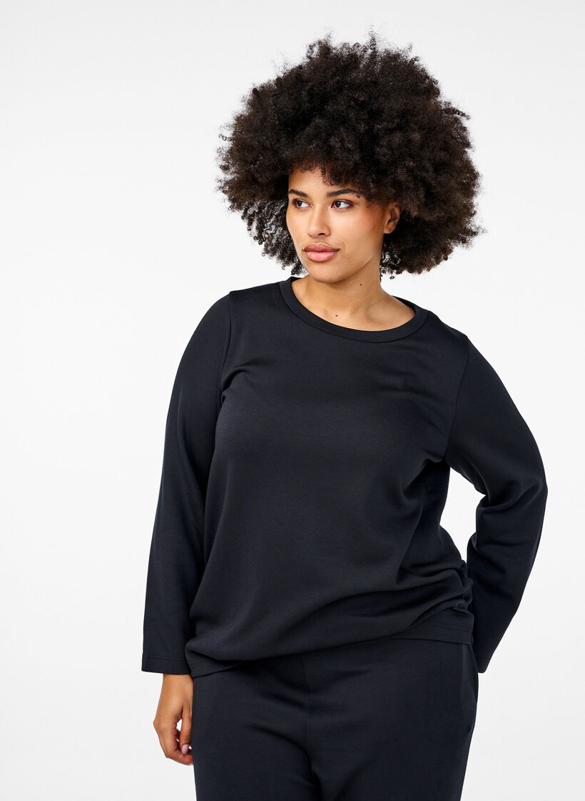 Bluse aus Modal-Mischung mit Rundhalsausschnitt, Schwarz, Model image number 0