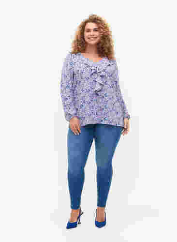 Bedruckte Bluse mit Rüschen, Purple Ditzy Flower, Model image number 2