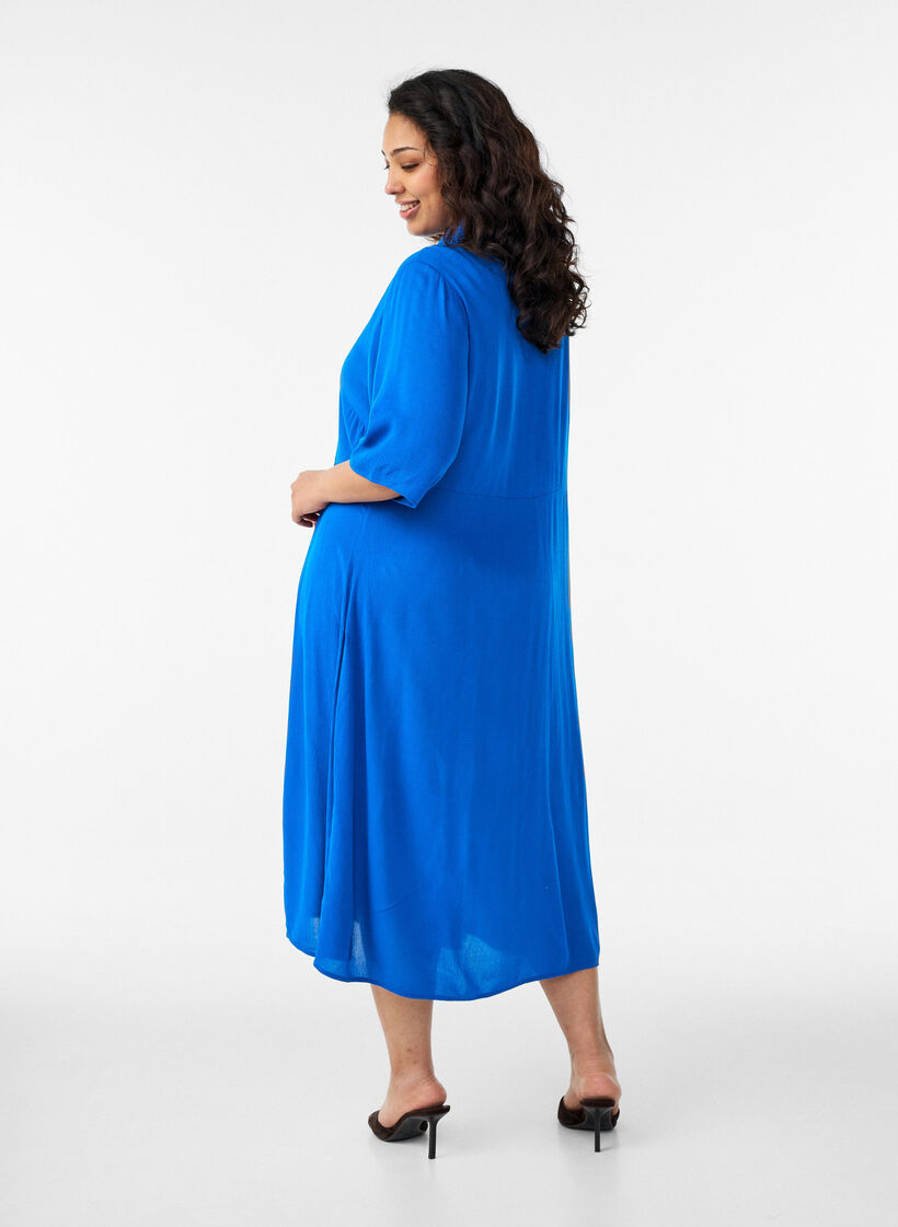 Midikleid mit kurzen &Auml;rmeln, Blau, Model image number 1