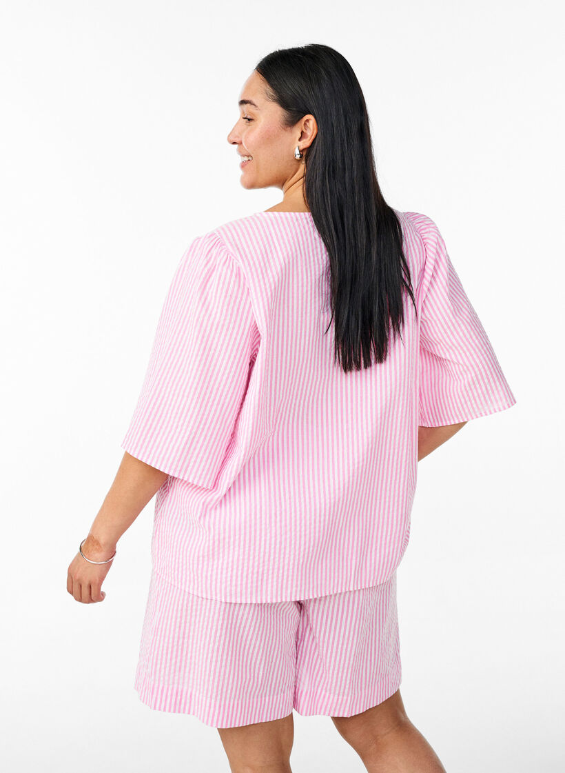 FLASH - Kurze Hosen mit Streifen und hoher Taille, Pink, Model image number 2