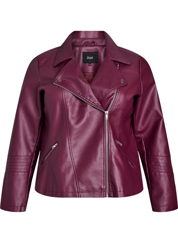Bikerjacke aus Kunstleder, Dunkles Bordeaux, Packshot image number 0