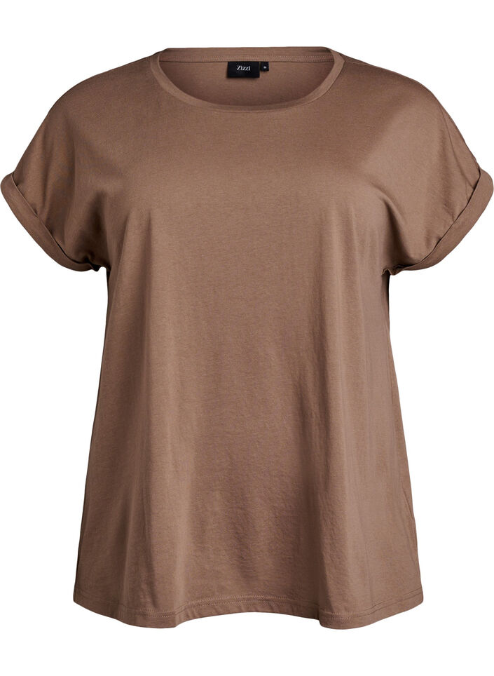 Kurz&auml;rmliges T-Shirt aus einer Baumwollmischung, Braun, Packshot image number 0