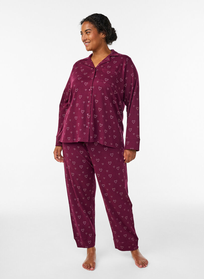 Baumwoll-Pyjamahemd mit Brusttasche, Rot, Model