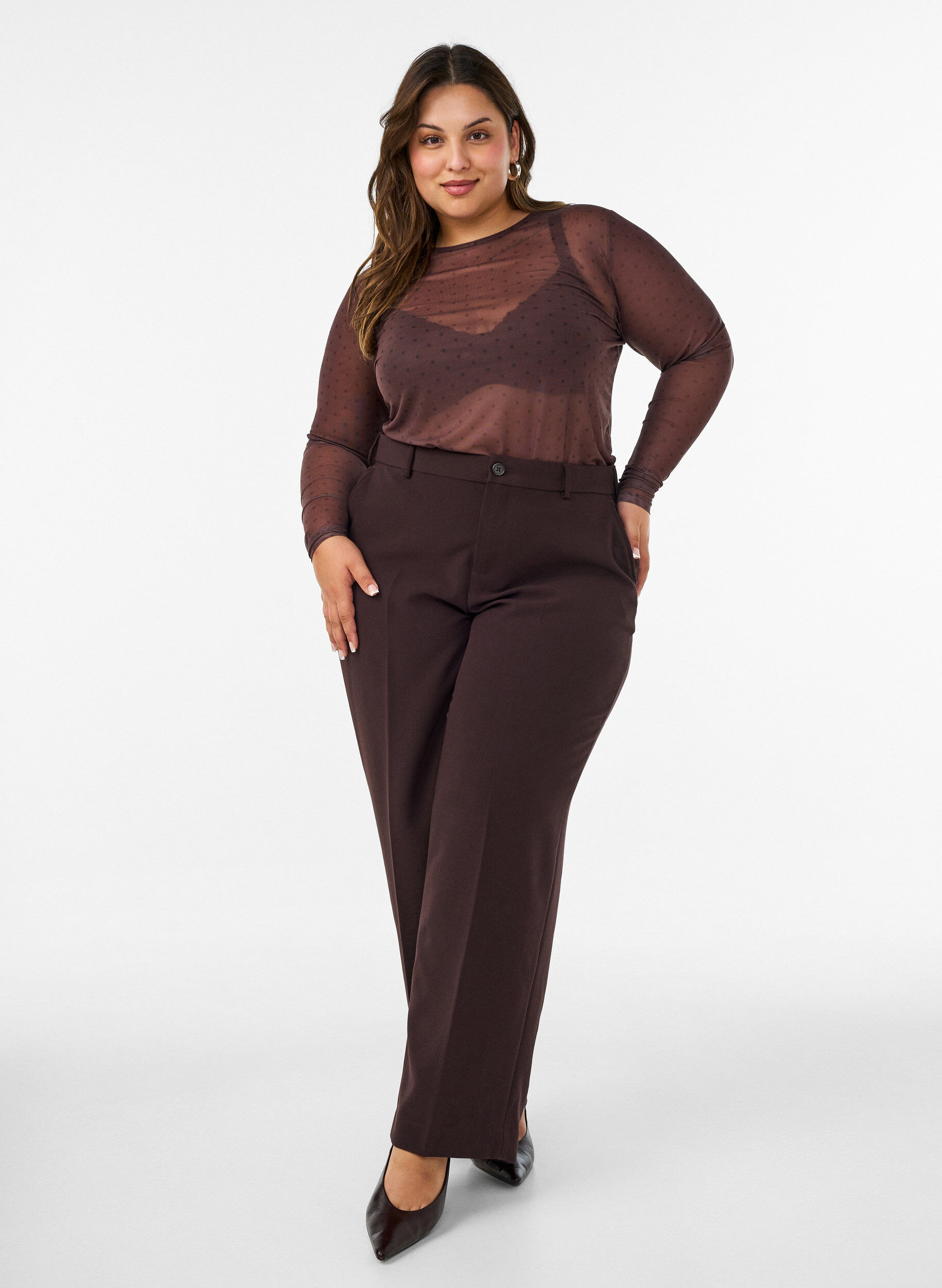 ZizziBluse aus Mesh mit Print, Braun, Model image number 1
