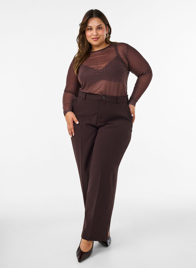 Bluse aus Mesh mit Print, Braun, Model image number 1