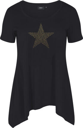 Kurzarm T-Shirt aus Baumwolle mit A-Linie, Black w. Gold Star, Packshot image number 2