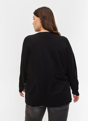 Langarm Bluse mit Ripp und Schlitz, Black, Model image number 1