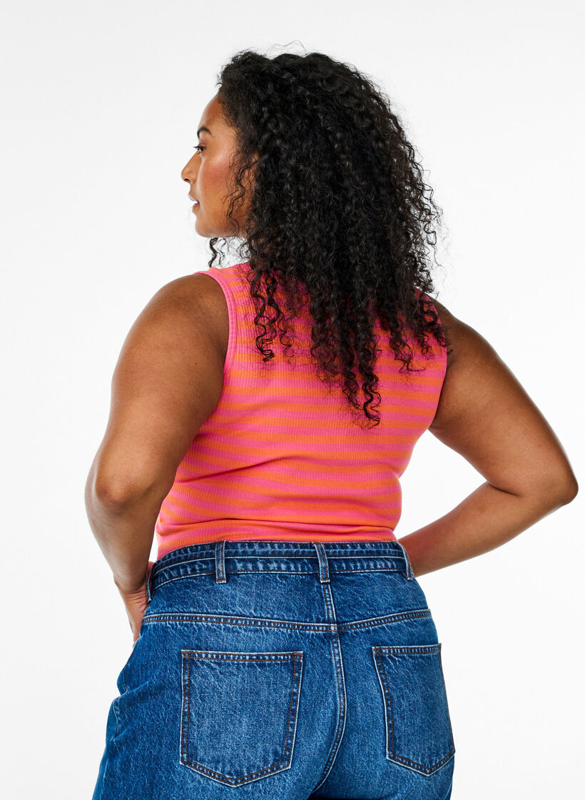 Gestreiftes Tanktop mit Rippenstruktur, Orange, Model image number 2