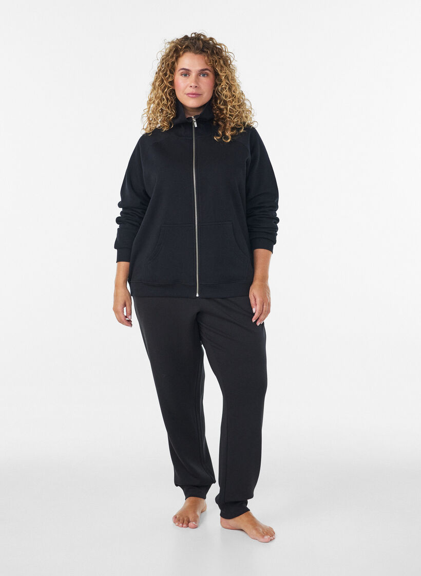 Sweatjacke mit hohem Kragen und Rei&szlig;verschluss, Schwarz, Model image number 1