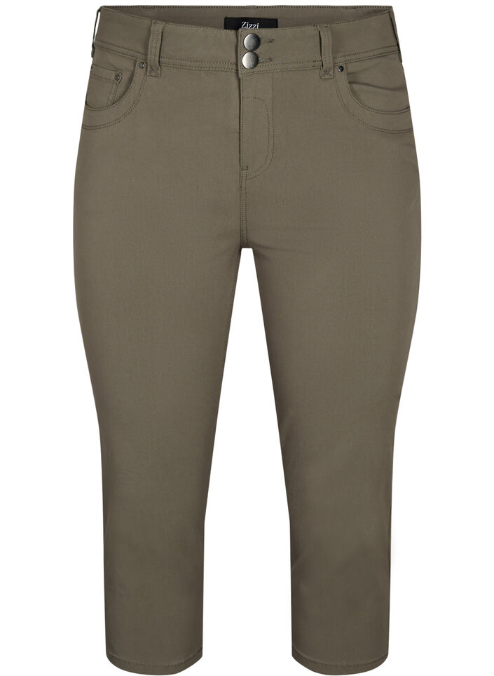 Eng anliegende Capri-Hose aus einer Viskosemischung, Dusty Olive, Packshot image number 0