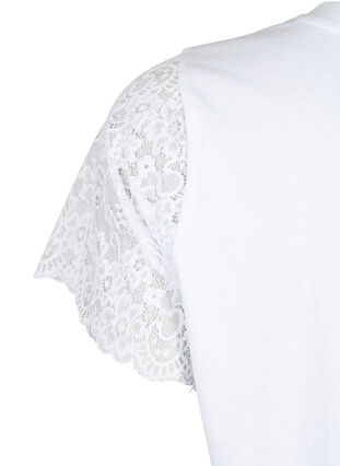 T-Shirt aus Baumwolle mit kurze Spitzenärmeln, Bright White, Packshot image number 3