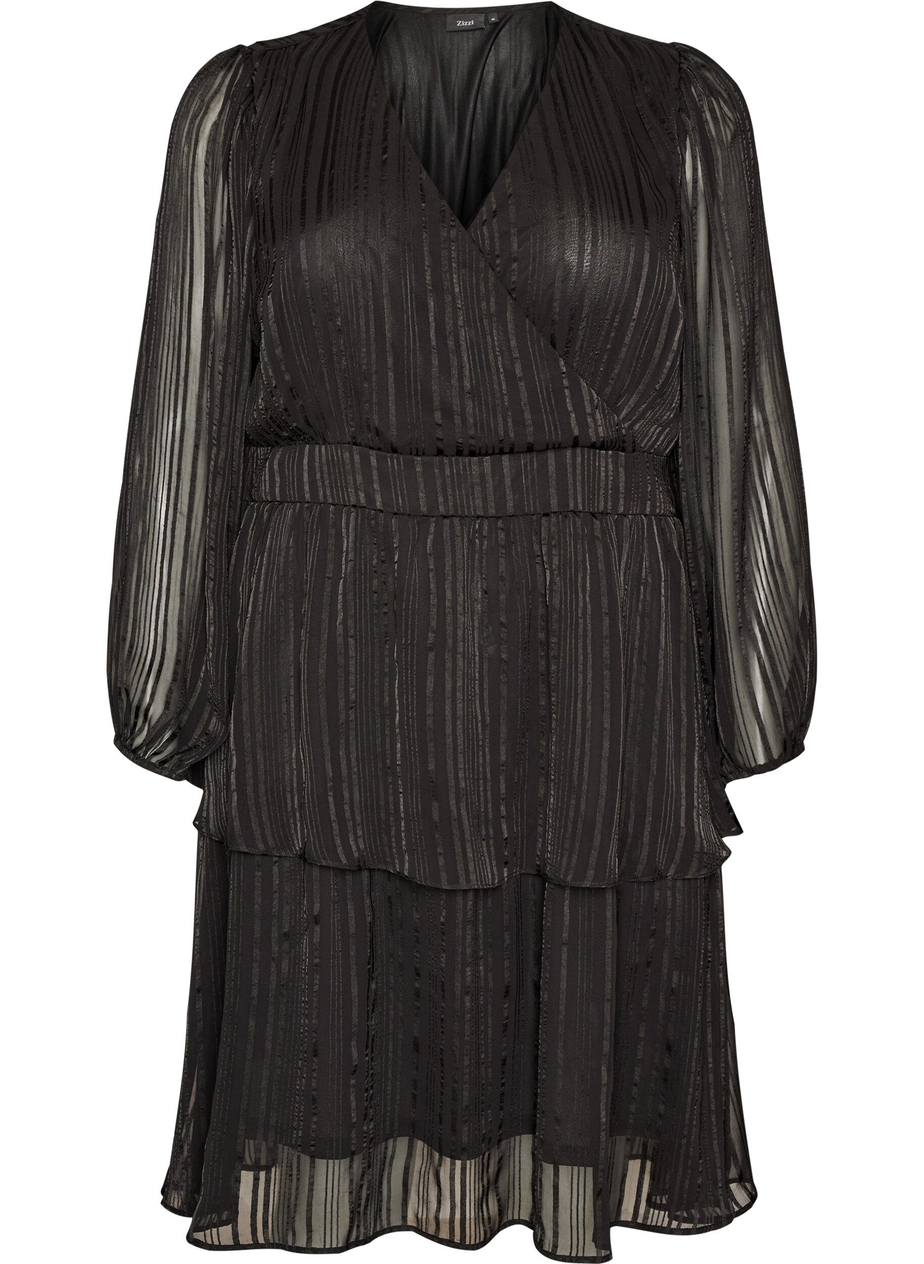 ZizziKnielanges Kleid mit transparenten Streifen und Wickeleffekt, Schwarz, Packshot image number 0